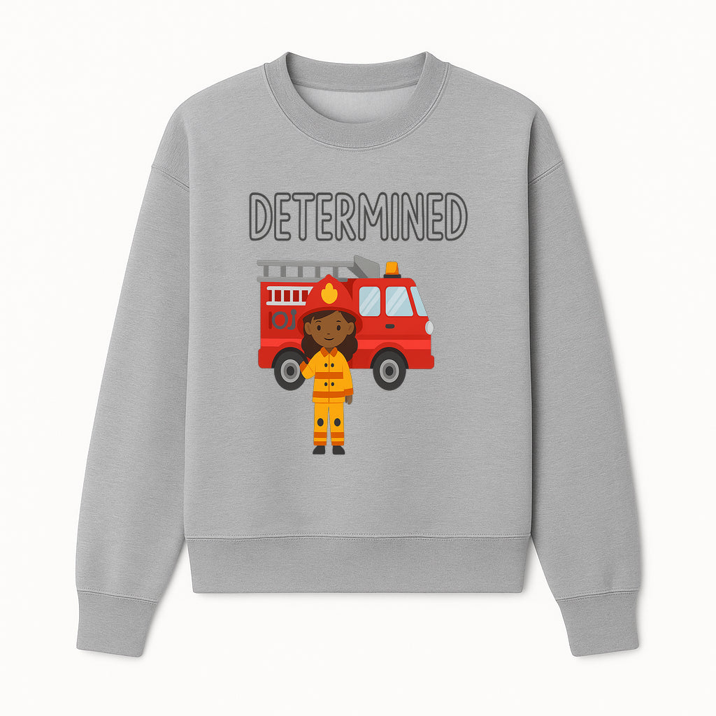 Determined Firefighter Cartoon Art Print - Kids Room Decor, Fire Truck Wall Art, Inspirational Children's Artwork - Sweatshirt 1757912444960.jpg