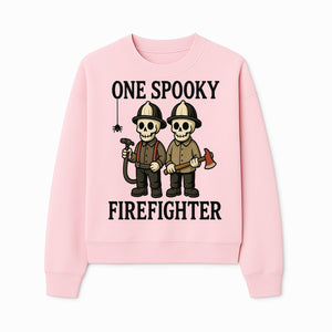 One Spooky Firefighter Skeletons Halloween Decor T-Shirt, Cute Fireman Skull Graphic Tee for Halloween Party or Gift - Sweatshirt 1757912445063.jpg