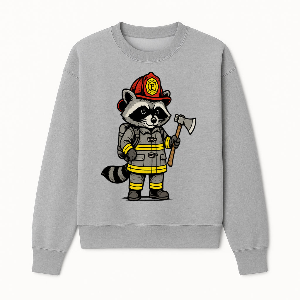 Cute Raccoon Firefighter Cartoon T-Shirt, Kids' Fireman Graphic Tee, Fire Safety Apparel, Animal Rescue, Gift for Boys and Girls - Sweatshirt 1757912445071.jpg