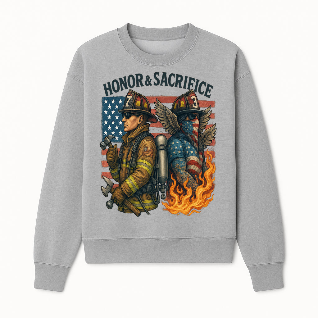 Honor & Sacrifice Firefighter Art Print - American Flag, Heroic Firemen, Bold Graphics, Firefighter Tribute Artwork - Sweatshirt 1757912445104.jpg