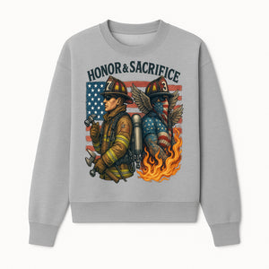 Honor & Sacrifice Firefighter Art Print - American Flag, Heroic Firemen, Bold Graphics, Firefighter Tribute Artwork - Sweatshirt 1757912445104.jpg