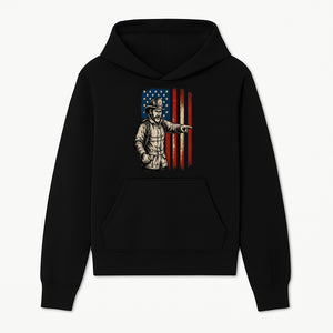 Vintage Firefighter with American Flag Graphic T-Shirt | Patriotic Fireman Apparel | Fire Rescue Lover Gift - Hoodie 1757912445157.jpg