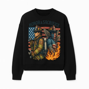 Honor & Sacrifice Firefighter Art Print - American Flag, Heroic Firemen, Bold Graphics, Firefighter Tribute Artwork - Sweatshirt 1757912445221.jpg