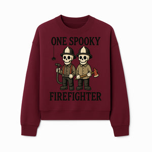 One Spooky Firefighter Skeletons Halloween Decor T-Shirt, Cute Fireman Skull Graphic Tee for Halloween Party or Gift - Sweatshirt 1757912445228.jpg
