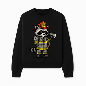 Cute Raccoon Firefighter Cartoon T-Shirt, Kids' Fireman Graphic Tee, Fire Safety Apparel, Animal Rescue, Gift for Boys and Girls - Sweatshirt 1757912445255.jpg