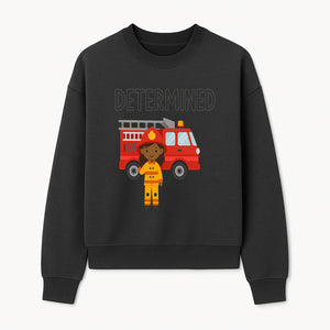 Determined Firefighter Cartoon Art Print - Kids Room Decor, Fire Truck Wall Art, Inspirational Children's Artwork - Sweatshirt 1757912445302.jpg
