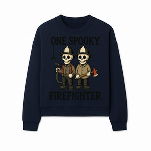 One Spooky Firefighter Skeletons Halloween Decor T-Shirt, Cute Fireman Skull Graphic Tee for Halloween Party or Gift - Sweatshirt 1757912445382.jpg