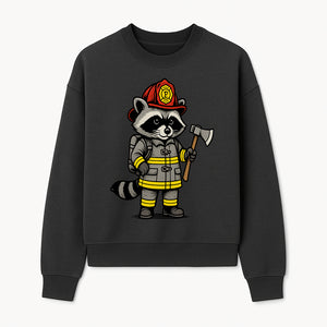 Cute Raccoon Firefighter Cartoon T-Shirt, Kids' Fireman Graphic Tee, Fire Safety Apparel, Animal Rescue, Gift for Boys and Girls - Sweatshirt 1757912445449.jpg