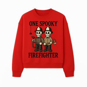 One Spooky Firefighter Skeletons Halloween Decor T-Shirt, Cute Fireman Skull Graphic Tee for Halloween Party or Gift - Sweatshirt 1757912445527.jpg