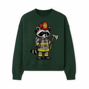 Cute Raccoon Firefighter Cartoon T-Shirt, Kids' Fireman Graphic Tee, Fire Safety Apparel, Animal Rescue, Gift for Boys and Girls - Sweatshirt 1757912445613.jpg