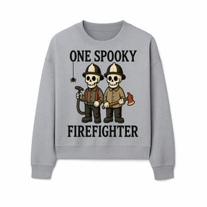 One Spooky Firefighter Skeletons Halloween Decor T-Shirt, Cute Fireman Skull Graphic Tee for Halloween Party or Gift - Sweatshirt 1757912445686.jpg