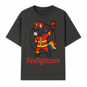 Firefightcorn Unicorn Hero T-Shirt | Cute Firefighter Graphic Tee | Rainbow Mane Casual Wear for Kids & Adults - T-shirt 1757912445699.jpg