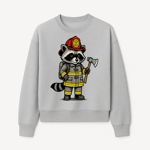 Cute Raccoon Firefighter Cartoon T-Shirt, Kids' Fireman Graphic Tee, Fire Safety Apparel, Animal Rescue, Gift for Boys and Girls - Sweatshirt 1757912445773.jpg