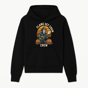 Flame October Crew Graphic Tee - Halloween Firefighter Design with Pumpkins and Ghost Mask for Spooky Season Fun - Hoodie 1757912445831.jpg
