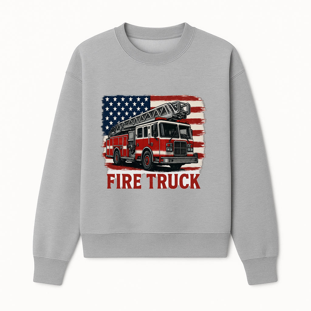 Vintage Fire Truck Graphic Tee | American Flag Design | Firefighter Gift | Red Truck Shirt for Men & Women | Patriotic Apparel - Sweatshirt 1757912445858.jpg