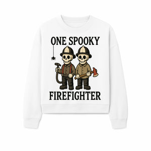 One Spooky Firefighter Skeletons Halloween Decor T-Shirt, Cute Fireman Skull Graphic Tee for Halloween Party or Gift - Sweatshirt 1757912445890.jpg