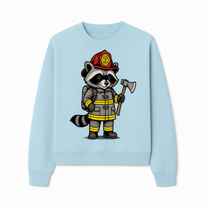 Cute Raccoon Firefighter Cartoon T-Shirt, Kids' Fireman Graphic Tee, Fire Safety Apparel, Animal Rescue, Gift for Boys and Girls - Sweatshirt 1757912445954.jpg