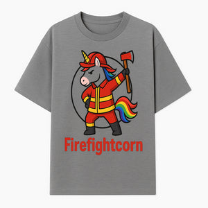 Firefightcorn Unicorn Hero T-Shirt | Cute Firefighter Graphic Tee | Rainbow Mane Casual Wear for Kids & Adults - T-shirt 1757912446075.jpg