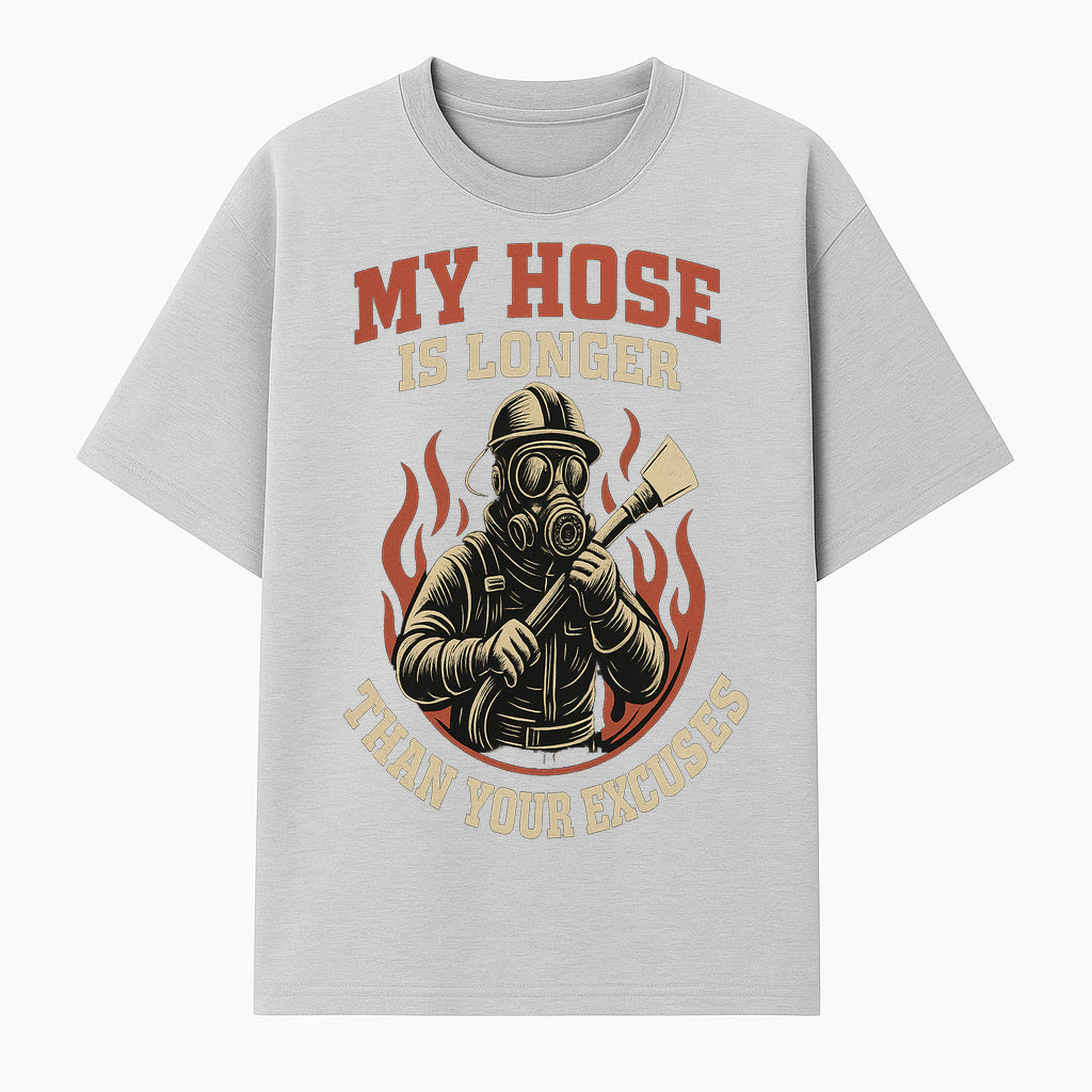 Firefighter Humor T-Shirt: 'My Hose is Longer Than Your Excuses' Vintage Design for Firefighting Enthusiasts - T-shirt 1757912446125.jpg
