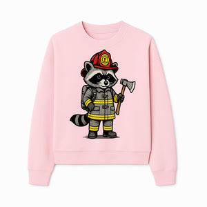 Cute Raccoon Firefighter Cartoon T-Shirt, Kids' Fireman Graphic Tee, Fire Safety Apparel, Animal Rescue, Gift for Boys and Girls - Sweatshirt 1757912446131.jpg