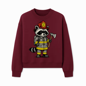 Cute Raccoon Firefighter Cartoon T-Shirt, Kids' Fireman Graphic Tee, Fire Safety Apparel, Animal Rescue, Gift for Boys and Girls - Sweatshirt 1757912446263.jpg