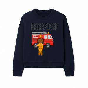 Determined Firefighter Cartoon Art Print - Kids Room Decor, Fire Truck Wall Art, Inspirational Children's Artwork - Sweatshirt 1757912446267.jpg