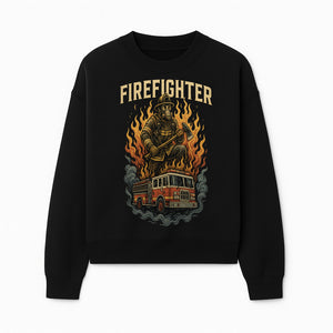 Firefighter Graphic Tee: Heroic Fireman with Axe and Fire Truck Design, Perfect for Firefighter Fans and Supporters - Sweatshirt 1757912446372.jpg