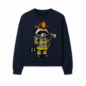 Cute Raccoon Firefighter Cartoon T-Shirt, Kids' Fireman Graphic Tee, Fire Safety Apparel, Animal Rescue, Gift for Boys and Girls - Sweatshirt 1757912446392.jpg