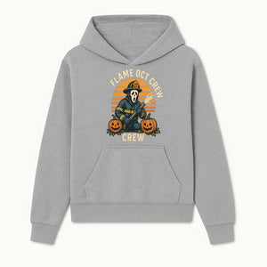 Flame October Crew Graphic Tee - Halloween Firefighter Design with Pumpkins and Ghost Mask for Spooky Season Fun - Hoodie 1757912446397.jpg