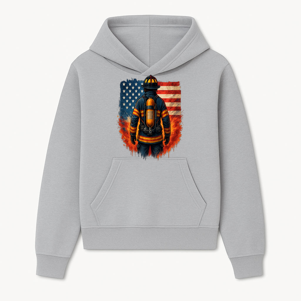 Patriotic Firefighter Artwork - American Flag Fireman Graphic Tee - Heroes Among Us T-Shirt for Firefighter Appreciation - Hoodie 1757912446474.jpg