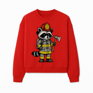 Cute Raccoon Firefighter Cartoon T-Shirt, Kids' Fireman Graphic Tee, Fire Safety Apparel, Animal Rescue, Gift for Boys and Girls - Sweatshirt 1757912446536.jpg