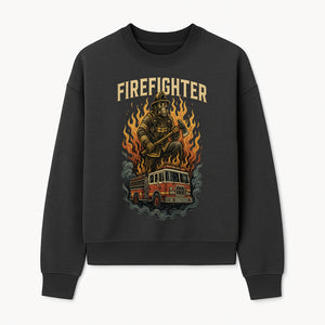 Firefighter Graphic Tee: Heroic Fireman with Axe and Fire Truck Design, Perfect for Firefighter Fans and Supporters - Sweatshirt 1757912446550.jpg
