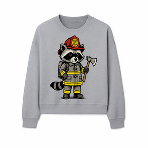 Cute Raccoon Firefighter Cartoon T-Shirt, Kids' Fireman Graphic Tee, Fire Safety Apparel, Animal Rescue, Gift for Boys and Girls - Sweatshirt 1757912446695.jpg