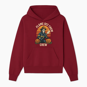 Flame October Crew Graphic Tee - Halloween Firefighter Design with Pumpkins and Ghost Mask for Spooky Season Fun - Hoodie 1757912446845.jpg
