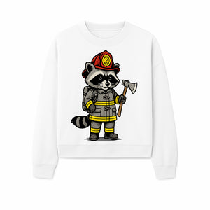 Cute Raccoon Firefighter Cartoon T-Shirt, Kids' Fireman Graphic Tee, Fire Safety Apparel, Animal Rescue, Gift for Boys and Girls - Sweatshirt 1757912446866.jpg