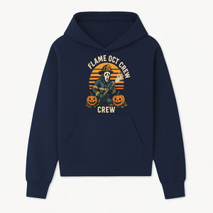Flame October Crew Graphic Tee - Halloween Firefighter Design with Pumpkins and Ghost Mask for Spooky Season Fun - Hoodie 1757912447026.jpg