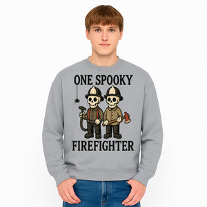 One Spooky Firefighter Skeletons Halloween Decor T-Shirt, Cute Fireman Skull Graphic Tee for Halloween Party or Gift - Sweatshirt 1757912447049.jpg