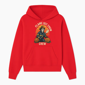Flame October Crew Graphic Tee - Halloween Firefighter Design with Pumpkins and Ghost Mask for Spooky Season Fun - Hoodie 1757912447188.jpg