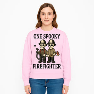One Spooky Firefighter Skeletons Halloween Decor T-Shirt, Cute Fireman Skull Graphic Tee for Halloween Party or Gift - Sweatshirt 1757912447193.jpg
