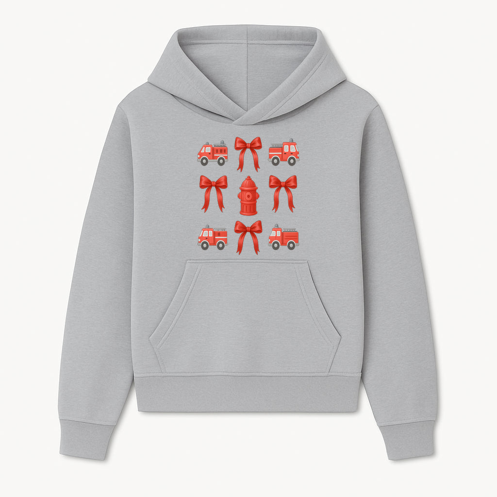 Fire Truck and Hydrant Pattern with Red Bows for Kids' Decor, Nursery Bedding, Gift Wrap, and Party Supplies. - Hoodie 1757912447649.jpg