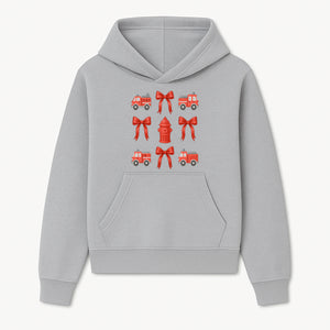 Fire Truck and Hydrant Pattern with Red Bows for Kids' Decor, Nursery Bedding, Gift Wrap, and Party Supplies. - Hoodie 1757912447649.jpg