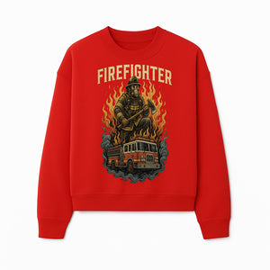 Firefighter Graphic Tee: Heroic Fireman with Axe and Fire Truck Design, Perfect for Firefighter Fans and Supporters - Sweatshirt 1757912447662.jpg