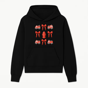 Fire Truck and Hydrant Pattern with Red Bows for Kids' Decor, Nursery Bedding, Gift Wrap, and Party Supplies. - Hoodie 1757912447806.jpg
