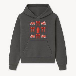 Fire Truck and Hydrant Pattern with Red Bows for Kids' Decor, Nursery Bedding, Gift Wrap, and Party Supplies. - Hoodie 1757912447966.jpg