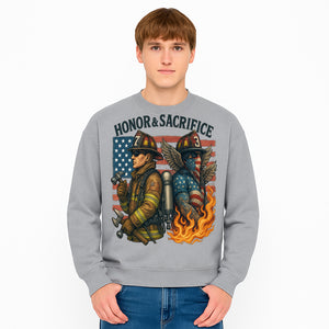Honor & Sacrifice Firefighter Art Print - American Flag, Heroic Firemen, Bold Graphics, Firefighter Tribute Artwork - Sweatshirt 1757912447968.jpg