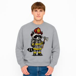 Cute Raccoon Firefighter Cartoon T-Shirt, Kids' Fireman Graphic Tee, Fire Safety Apparel, Animal Rescue, Gift for Boys and Girls - Sweatshirt 1757912448023.jpg
