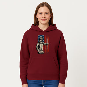 Vintage Firefighter with American Flag Graphic T-Shirt | Patriotic Fireman Apparel | Fire Rescue Lover Gift - Hoodie 1757912448033.jpg