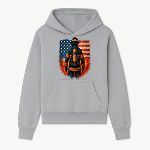 Patriotic Firefighter Artwork - American Flag Fireman Graphic Tee - Heroes Among Us T-Shirt for Firefighter Appreciation - Hoodie 1757912448095.jpg