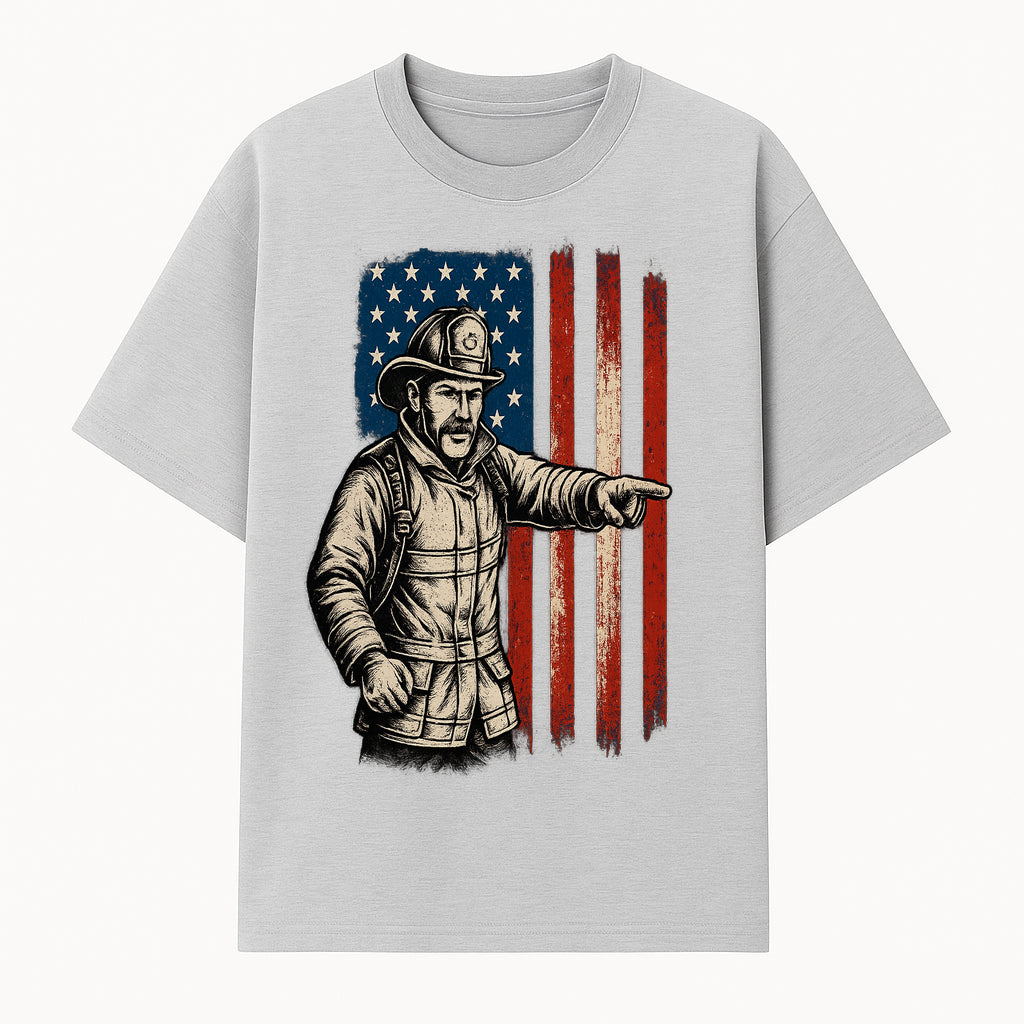 Vintage Firefighter with American Flag Graphic T-Shirt | Patriotic Fireman Apparel | Fire Rescue Lover Gift - T-shirt 1757912448178.jpg