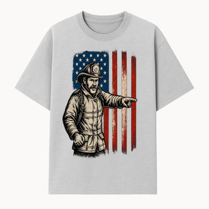 Vintage Firefighter with American Flag Graphic T-Shirt | Patriotic Fireman Apparel | Fire Rescue Lover Gift - T-shirt 1757912448178.jpg